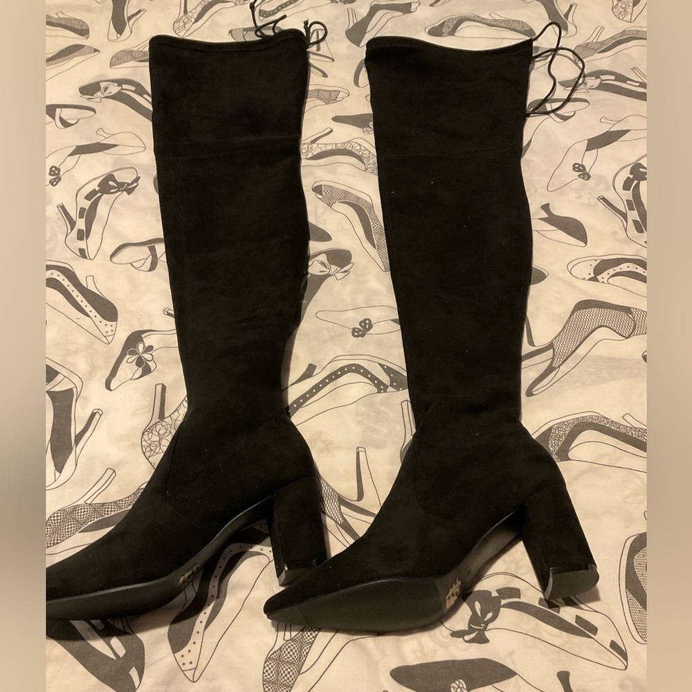 Anthropologie Silent D Over-The-Knee Faux Suede Boots Size 7.5 with Tie in Back
